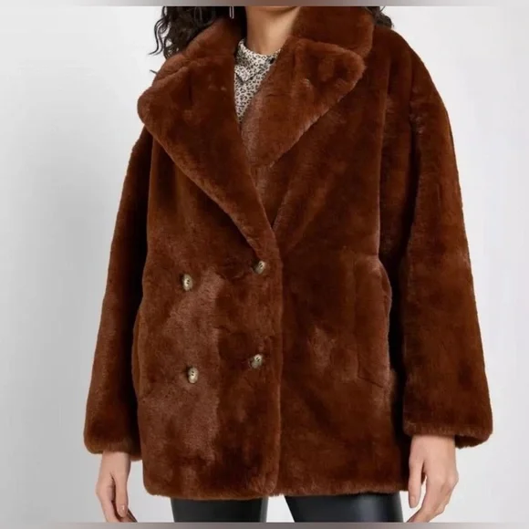 Topshop Women’s Ally Brown Soft Teddy Bear Faux Fur Coat size 12 - Picture 3 of 10